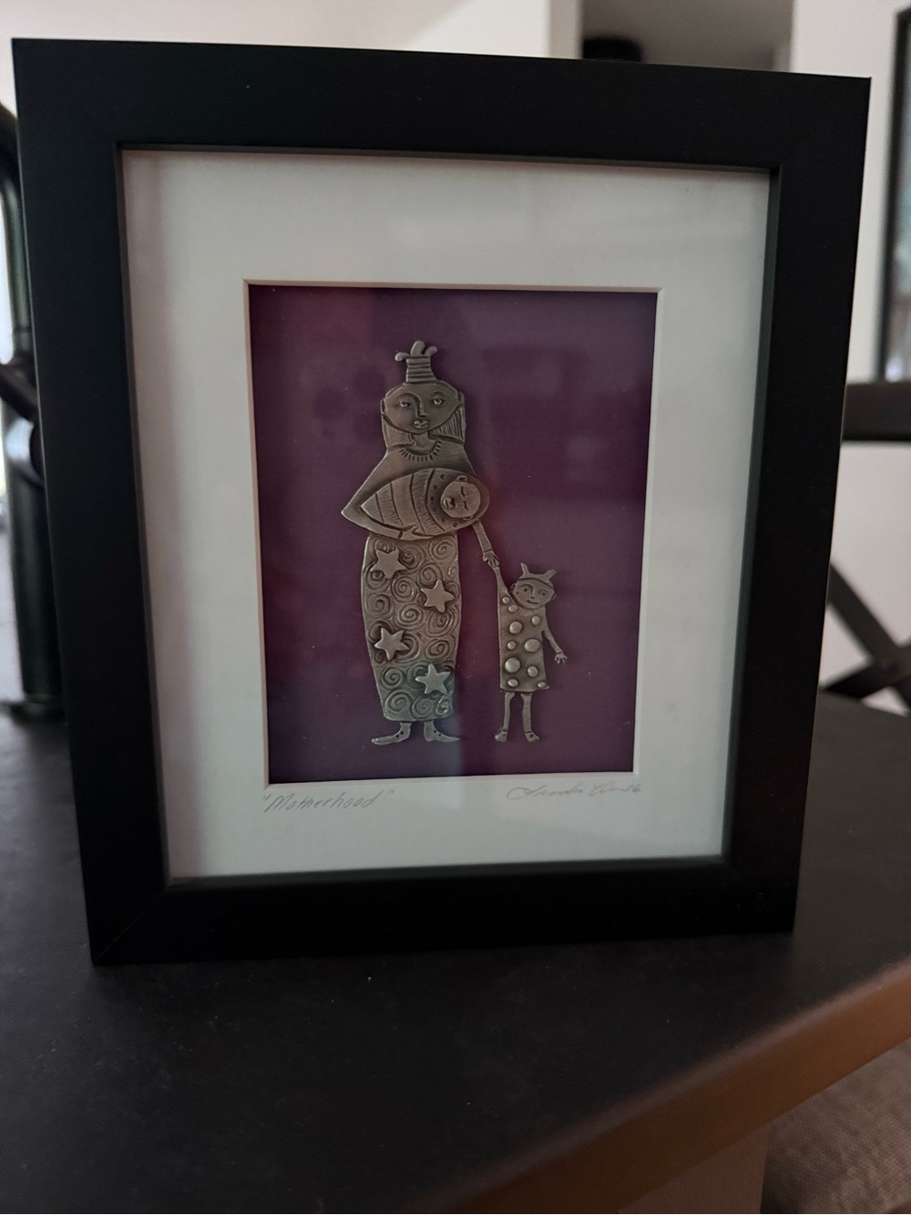 Framed Mixed-Media Mother & Child Wall Art in Purple - 7.25 x 8.5